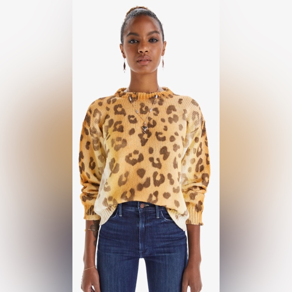 Mother women's The Jumper shady cat cotton cheetah print sweater size medium